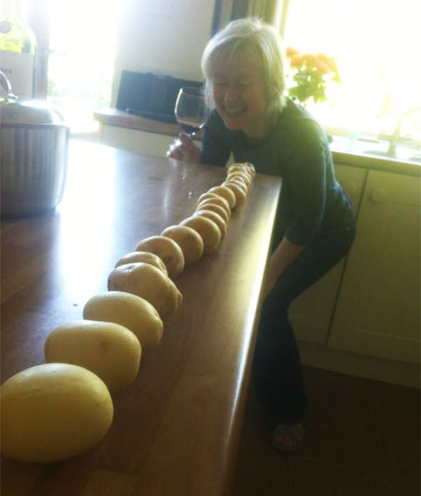  My Mother Is Drunk. I Walked In To The Kitchen To Find Her Having Aligned The Potatoes In Size Order