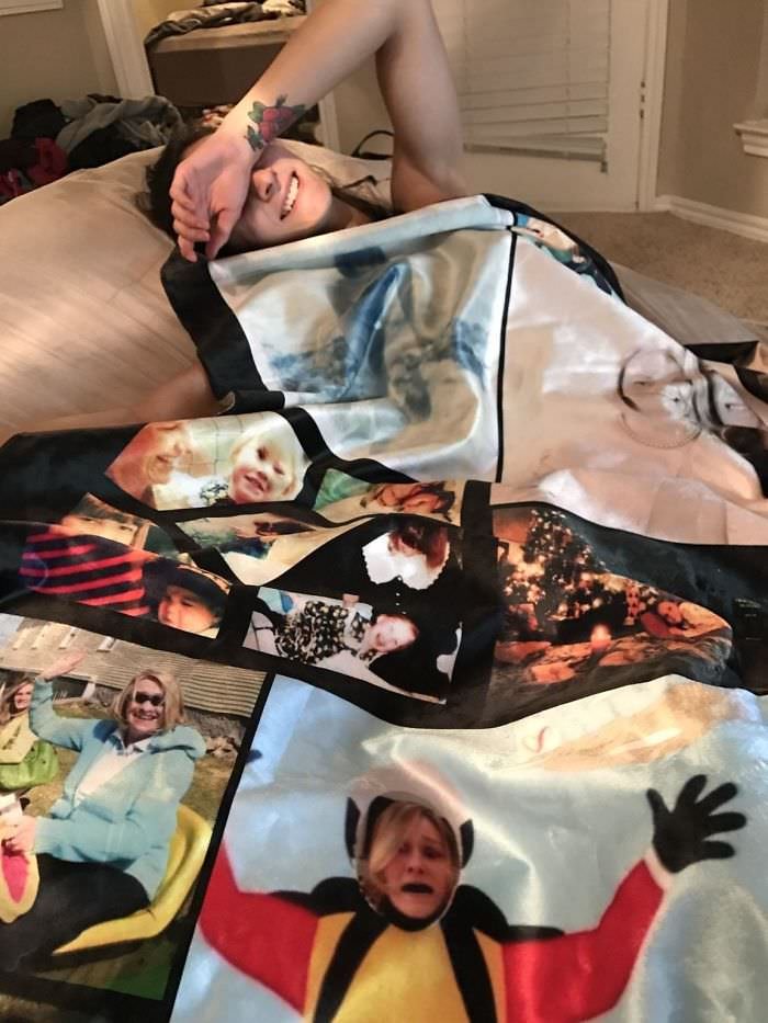 I Ordered My Girlfriend A Collage Blanket Covered In Photos Of Myself, And They Sent Another Family