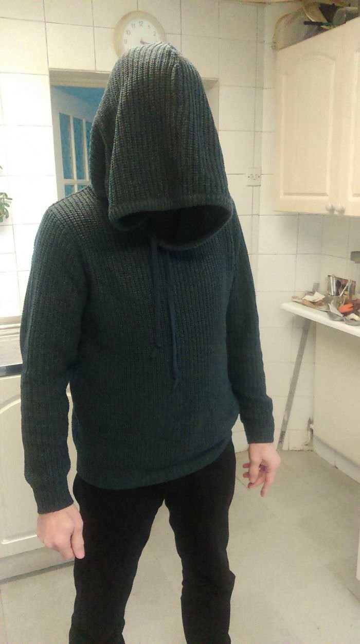 My Dad Bought A Wool Hoodie Online And The Proportions Were A Bit Off