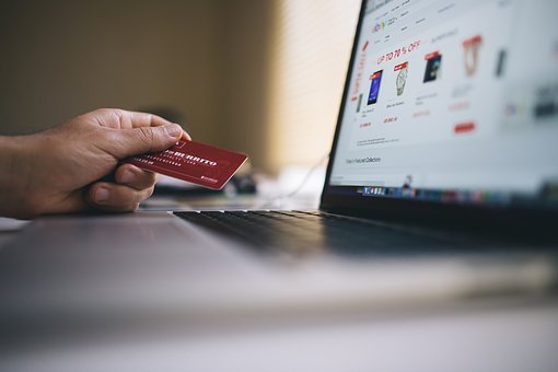전자 상거래, 쇼핑, 신용 카드, 지불, 돈, 노트북, 컴퓨터