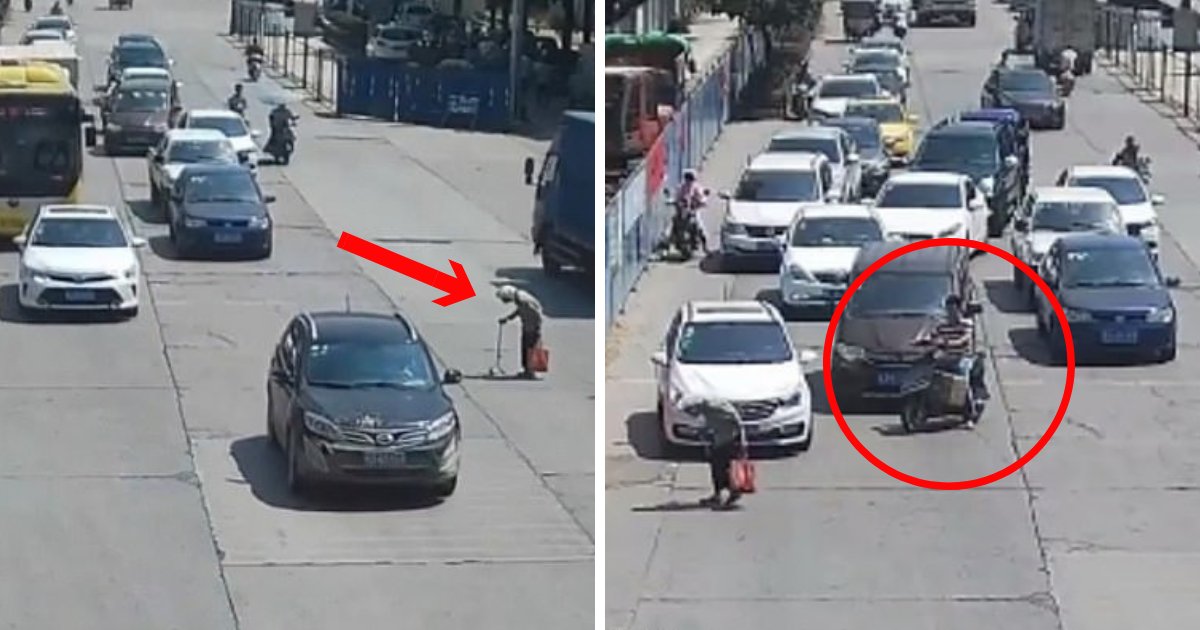 untitled design 44 1.png?resize=412,232 - Un conducteur de scooter arrête la circulation pour aider une femme âgée à traverser une route très fréquentée