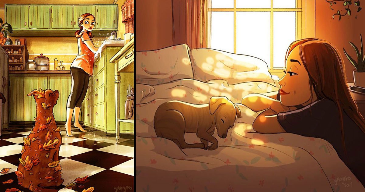 yaoyao ma van as artist illustration girl dog.jpg?resize=412,275 - Artista ilustra a vida com seu cachorro e as fotos tocarão seu coração