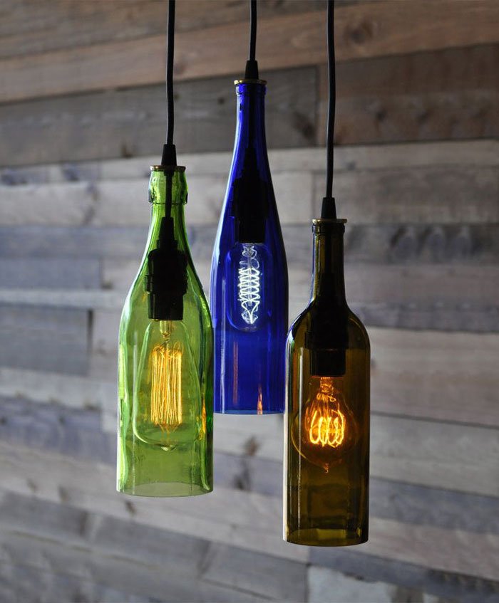 Light Chandelier From Recycled Wine Bottles