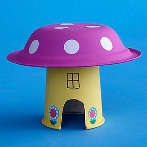 Instead of buying another dollhouse paint a paper cup and bowl to make a mushroom house for little toys to live.