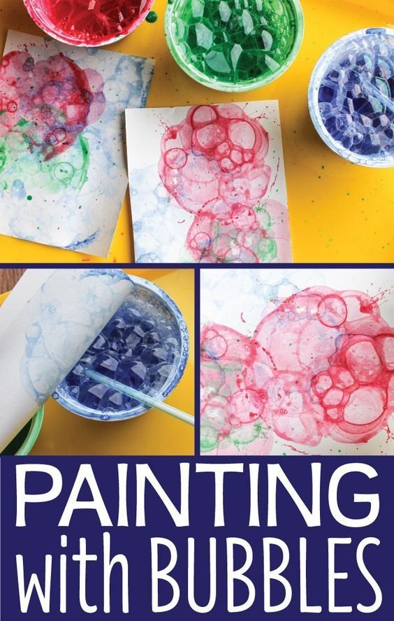 Looking for new art activities for kids? Bubble painting is a fun process art activity. #preschool #toddlers