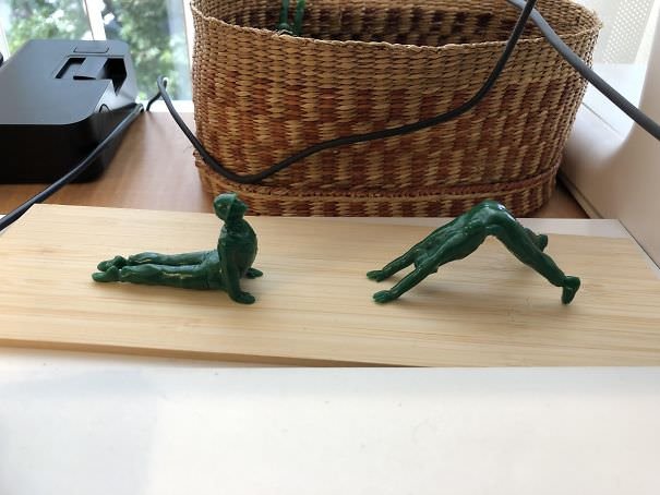  A Lady In My Office Has A Basket Of Green Army Men In Yoga Poses