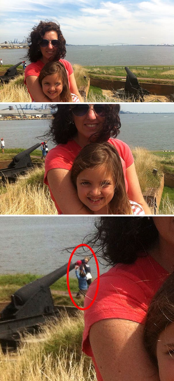 Some Friends Took A Picture And Later Realized That The People In The Background Were Stuffing A Baby In A Cannon