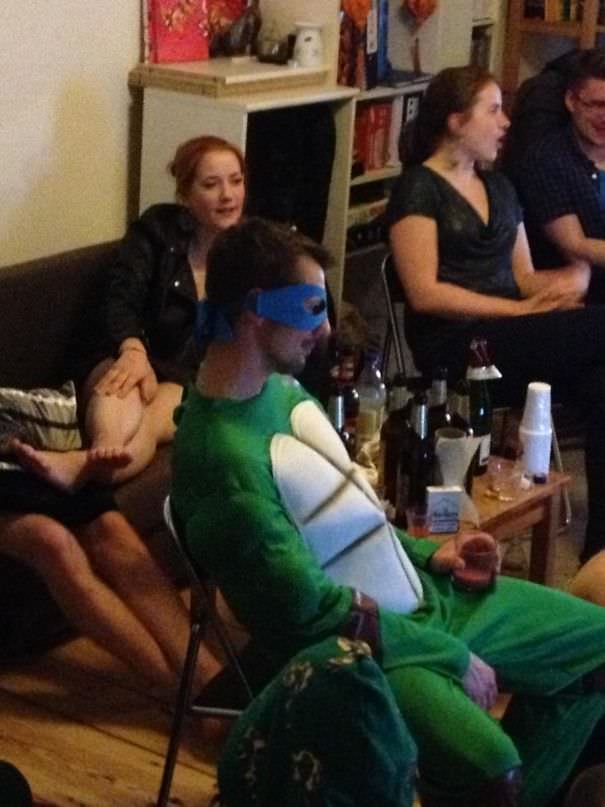The Owner Of The Apartment Told Us It Will Be A Green/Blue Party. (Blue Is A German Expression For Being Drunk And Green For Weed). This Guy Thought We Make A Costume Party