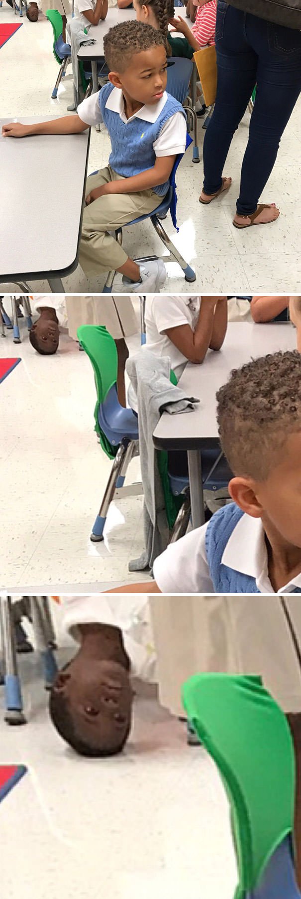 My Sister Was Taking Pictures Of My Nephew At School & The Little Guy In The Back Looks Miserable