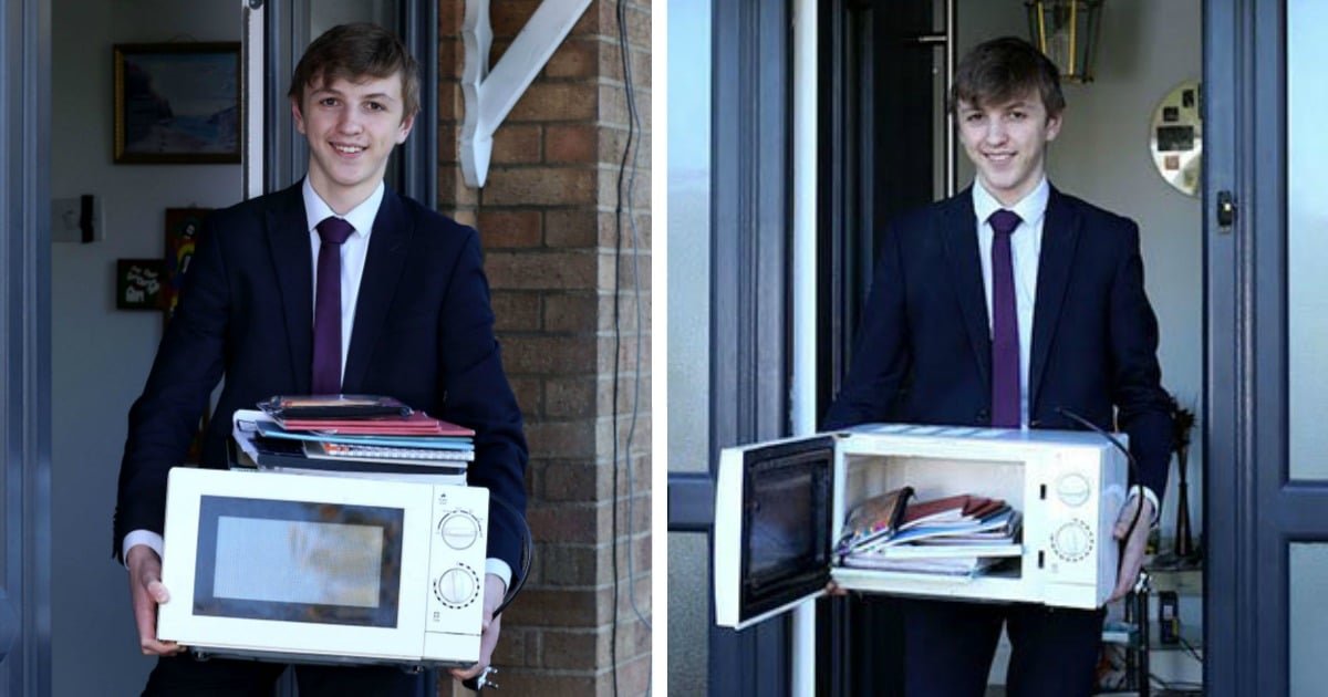 as 3.jpg?resize=1200,630 - School Banned Bags So This Teen Turned Up With A Microwave To Carry His Books