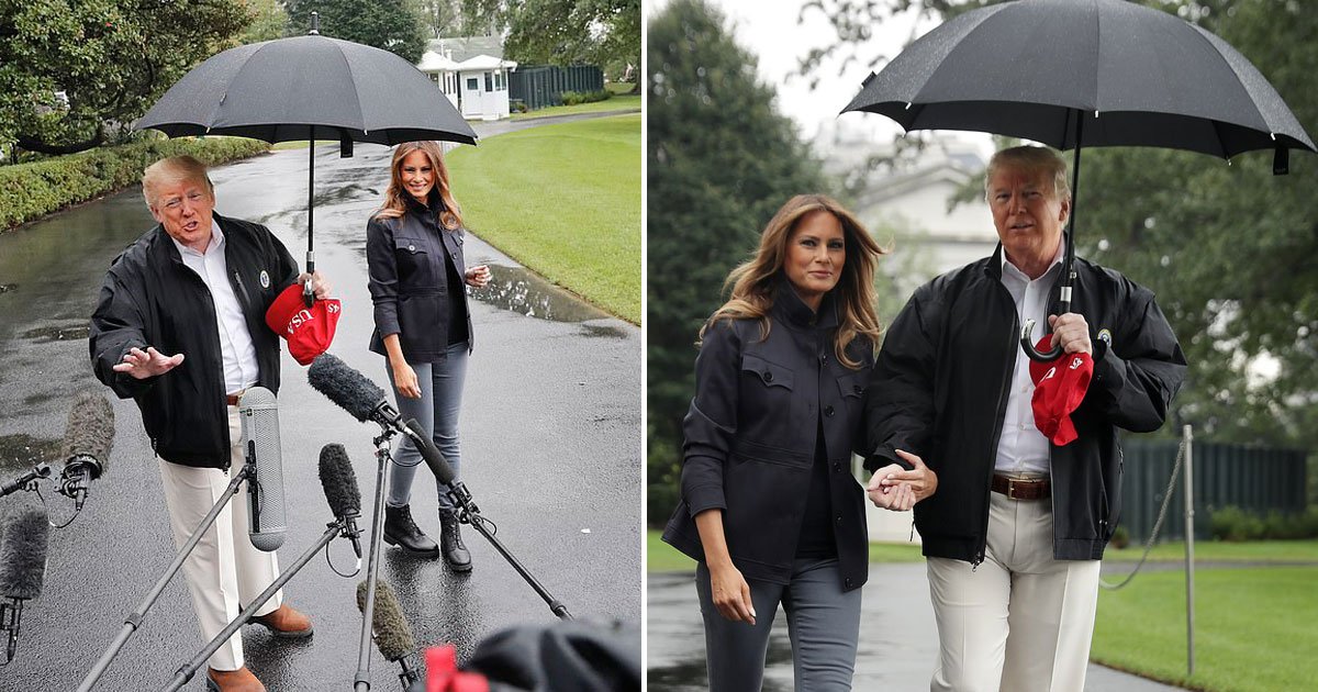 donald trump.jpg?resize=1200,630 - Les internautes trollent Donald Trump sur Twitter lorsqu’il laisse sa femme se tenir debout sous la pluie tout en tenant le parapluie pour lui-même