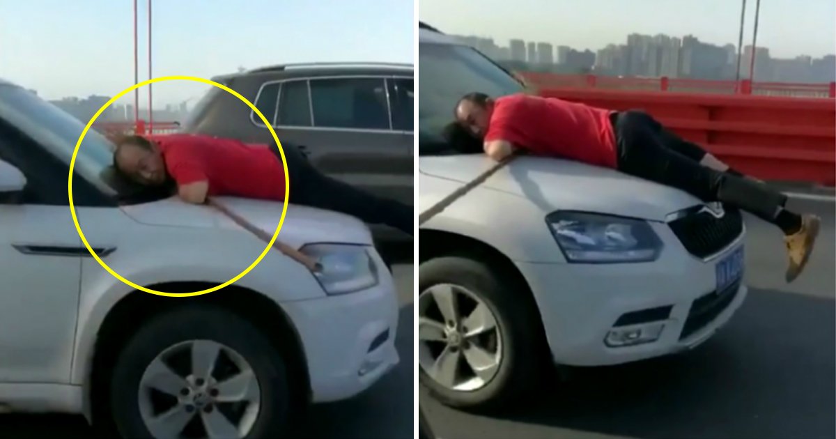 gaga.jpg?resize=412,232 - Un balayeur de rues en Chine a risqué sa vie en s'accrochant au capot d'une voiture sur 13 km