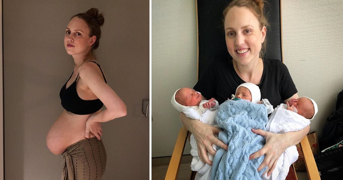 hahh.jpg?resize=1200,630 - Une maman, dont les photos de son "baby bump" sont devenues virales sur Internet, a partagé ses photos post-accouchement après avoir donné naissance à des triplés