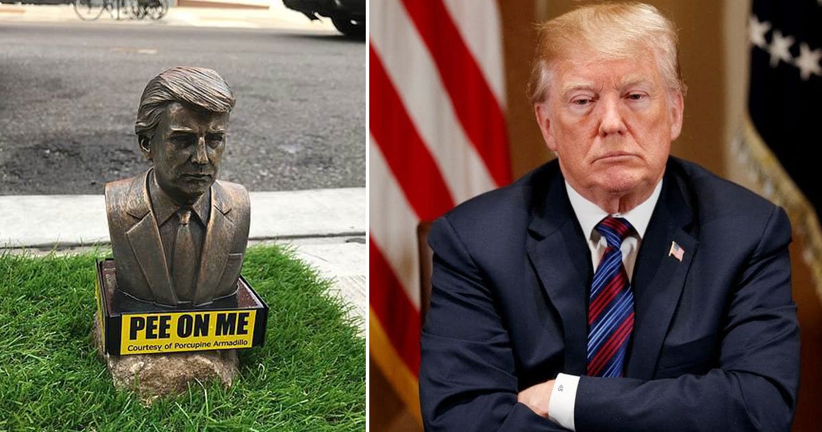 trump statue.jpg?resize=412,232 - De minuscules statues du président Donald Trump portant le signe 'PISSE SUR MOI' sont placées à travers Brooklyn