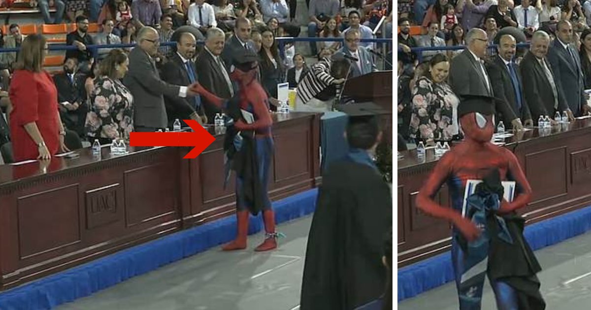 untitled design 64.png?resize=412,232 - Un étudiant en droit reçoit son diplôme déguisé en Spider-Man pour se rebeller contre le code vestimentaire strict