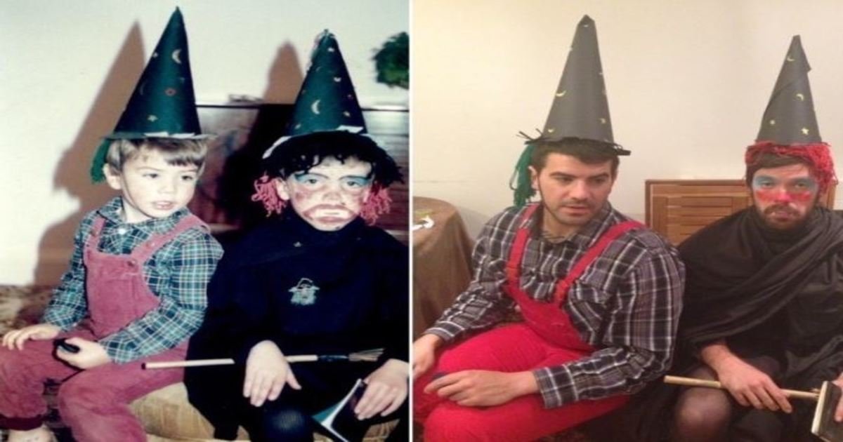 9 66.jpg?resize=412,232 - 20 Flawlessly Recreated Childhood Photos That’ll Make You Laugh