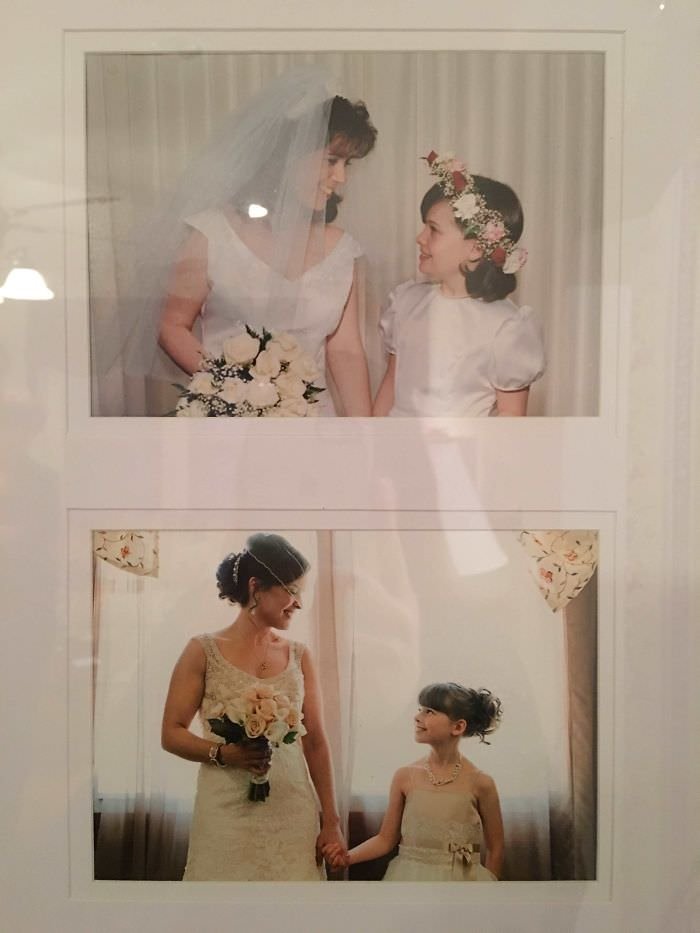 1st Photo: Little Me As Jr. Bridesmaid In My Aunt’s Wedding 2nd Photo: Big Me And Little Cousin As Jr. Bridesmaid In My Wedding 17 Years Later