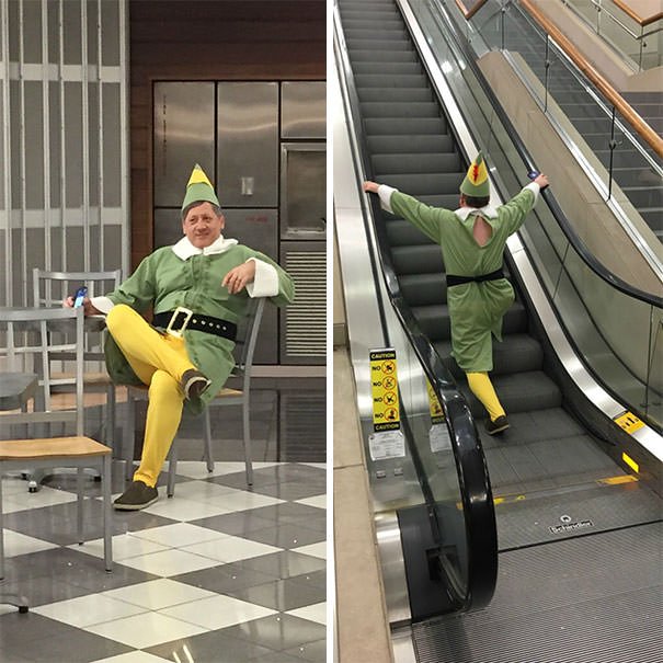  My Dad Dressed Up As Buddy The Elf To Pick Me Up From The Airport