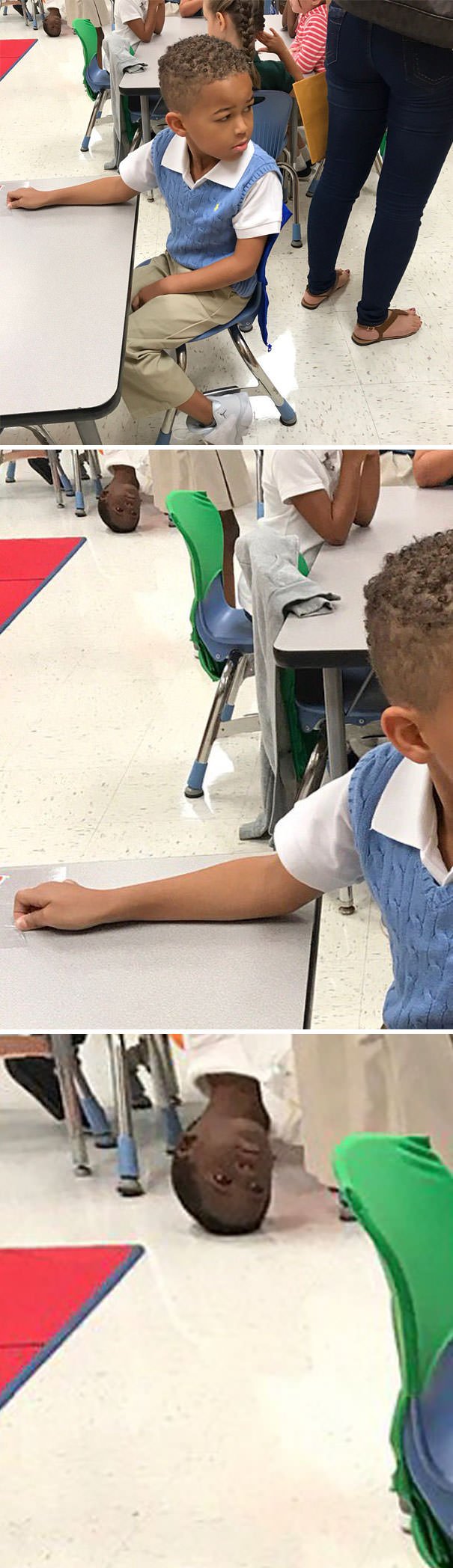 My Sister Was Taking Pictures Of My Nephew At School And The Little Guy In The Back Looks Miserable