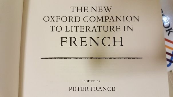 Literature In French Editor Peter France