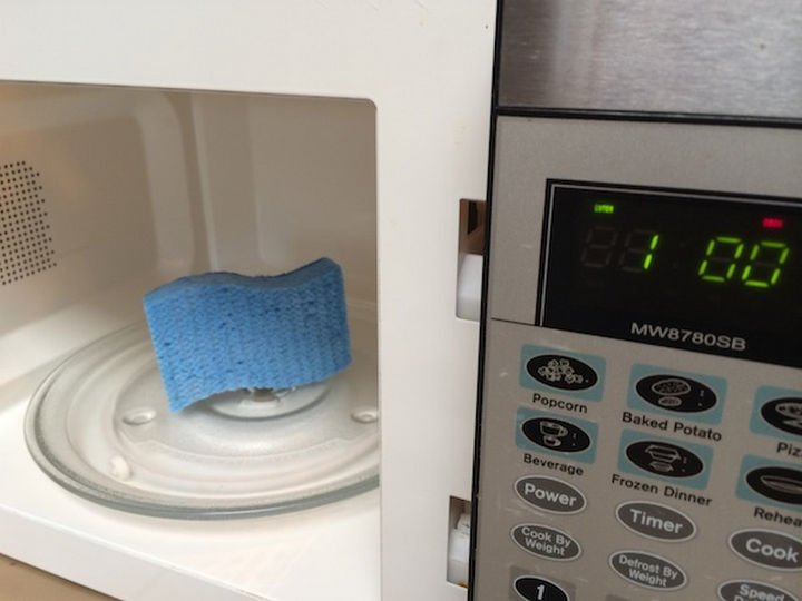 16 Cleaning Tips and Hacks - Clean your sponge in the microwave.