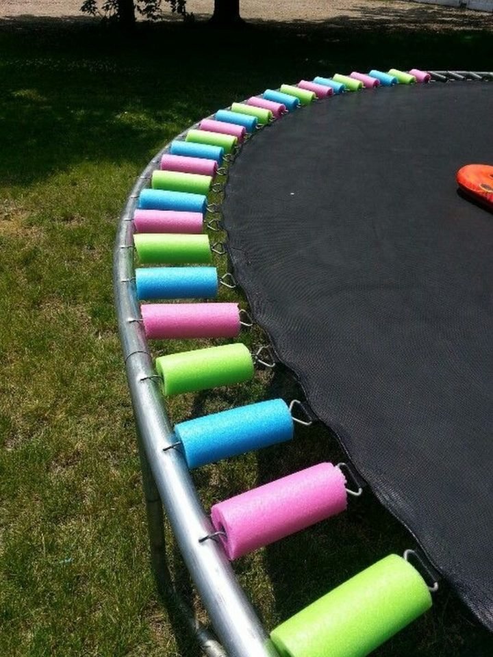 21 Best Mom Hacks - Use pool noodles to protect kids from injuring themselves on trampoline springs.