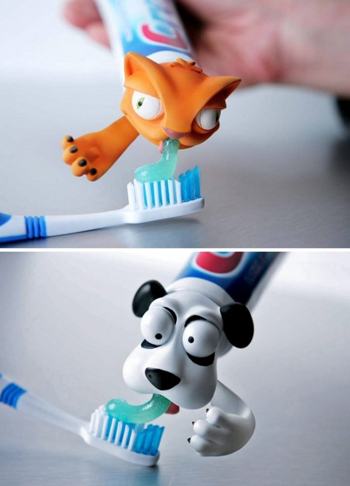 21 Best Mom Hacks - Use animal toothpaste caps to make brushing their teeth fun.
