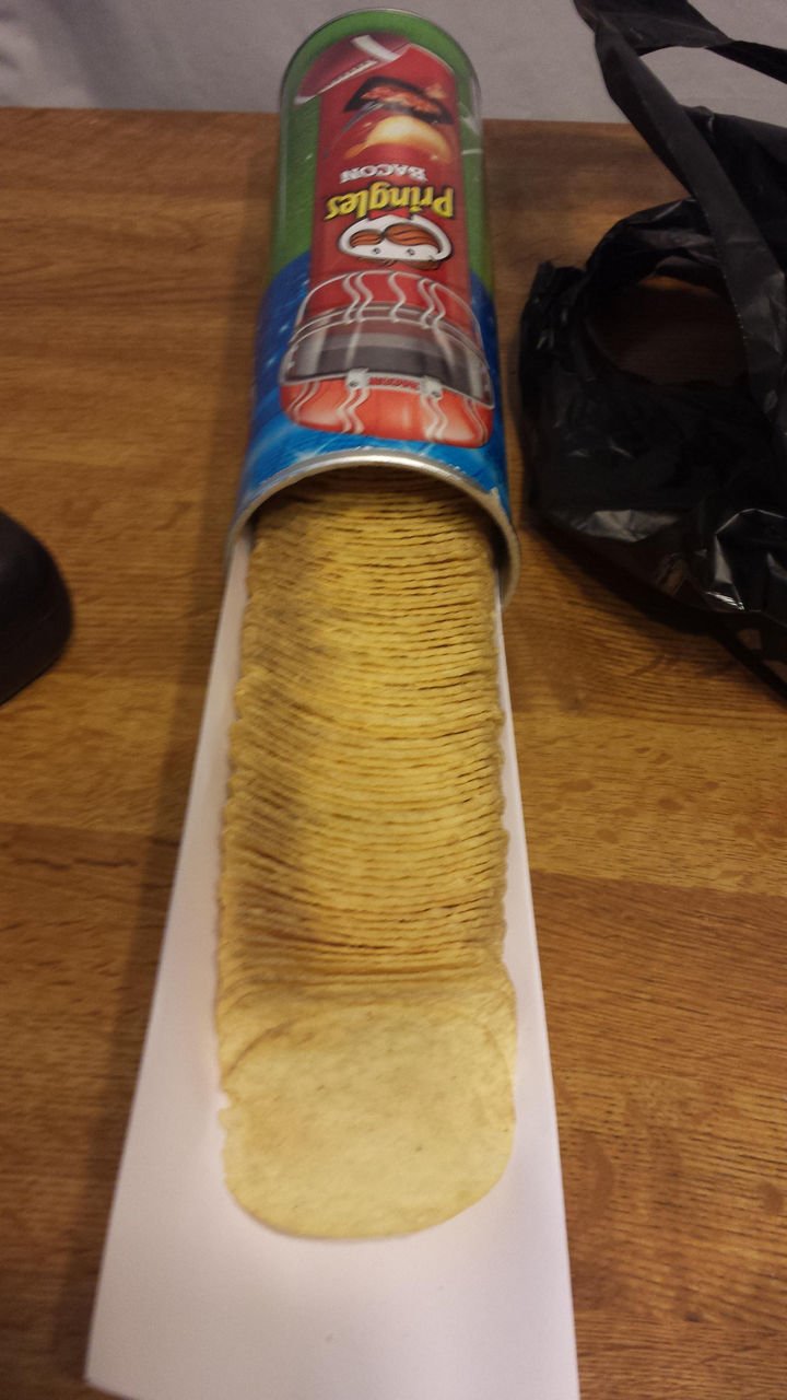 21 Everyday Life Hacks - Easily serve Pringles by using a piece of paper as a serving tray.