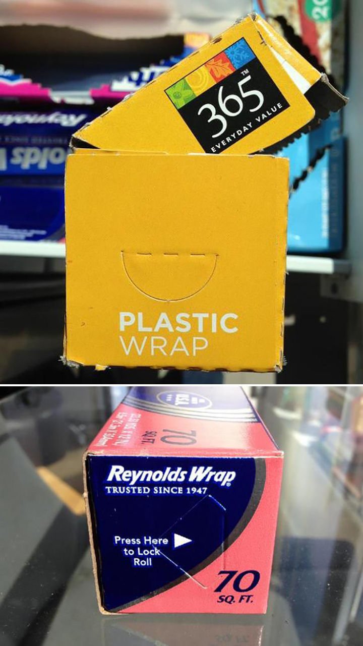 21 Everyday Life Hacks - Most wrap roll containers have tabs to lock the roll in place.