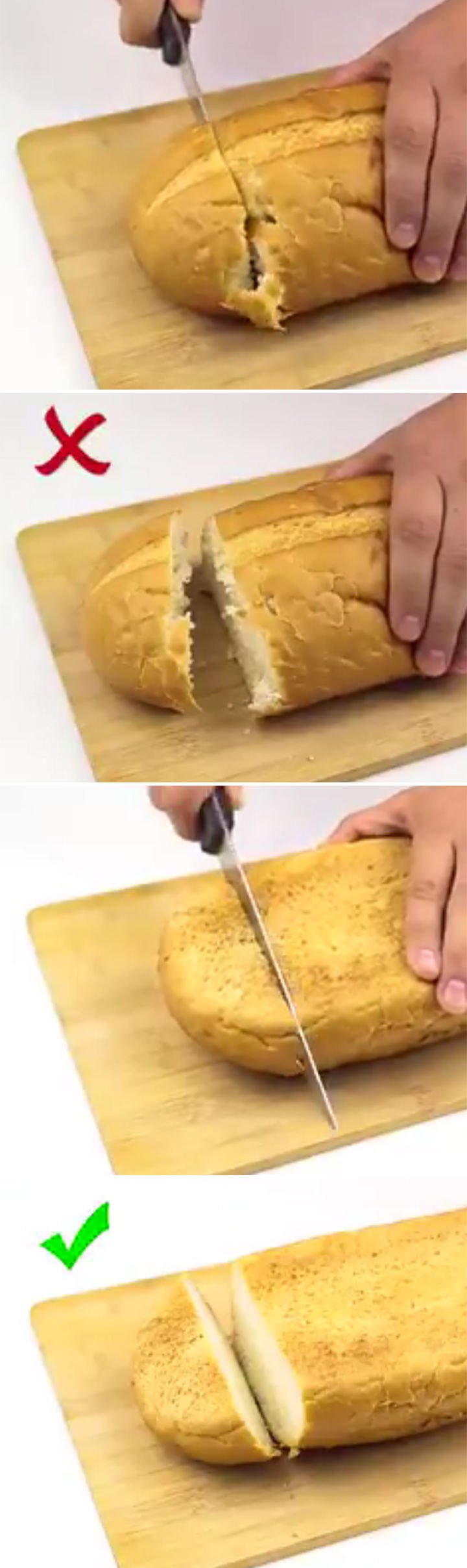 21 Everyday Life Hacks - Slice your bread upside down to prevent ripping the crust.