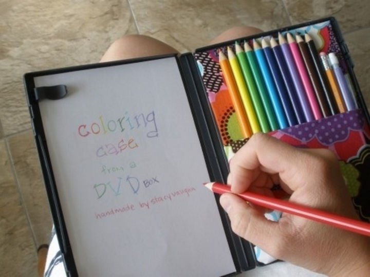 24 Life Hacks for Kids - Make a portable coloring case using an old DVD case.