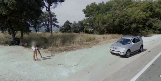 25 Weird Things Found on Google Maps - This driver is interested in what these ladies are selling.