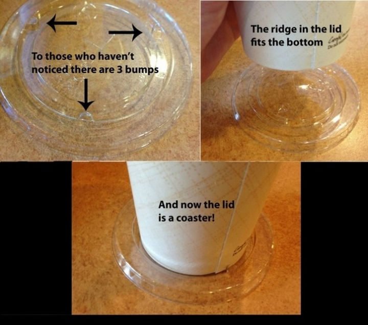 26 Simple Life Hacks - Soft drink lids double as a convenient coaster.