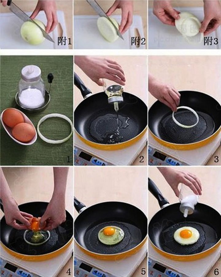 26 Simple Life Hacks - Make perfectly round eggs for your breakfast egg muffin sandwich.