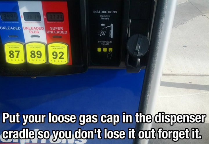 26 Simple Life Hacks - Never lose your gas cap again.