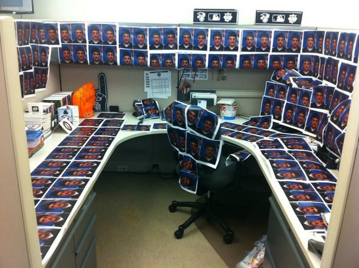 26 Funny Office Pranks - Posting that horrible school photo you