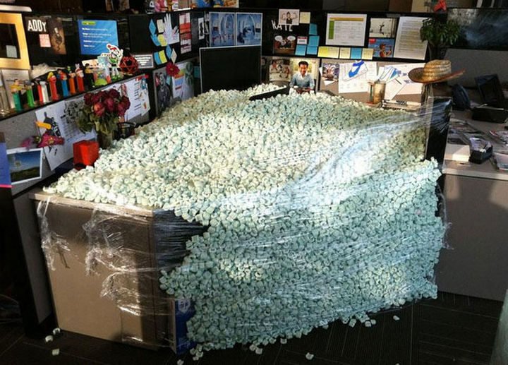 26 Funny Office Pranks - Or, bring lots and lots of foam packing peanuts.
