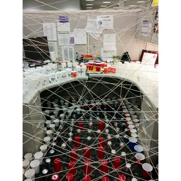 26 Funny Office Pranks - That is one intricate maze right there.