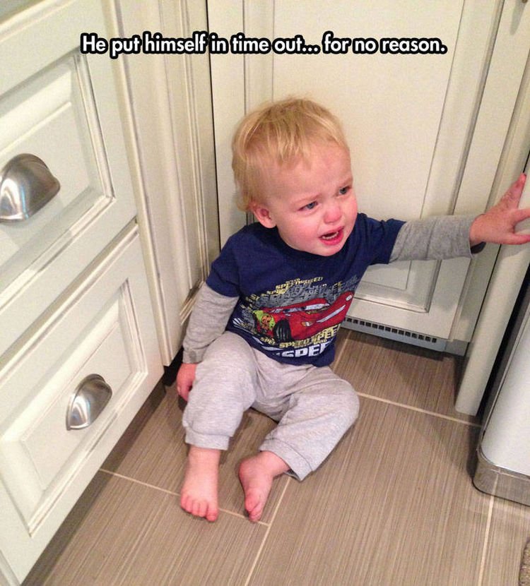 37 Photos of Kids Losing It - He put himself in time out...for no reason.