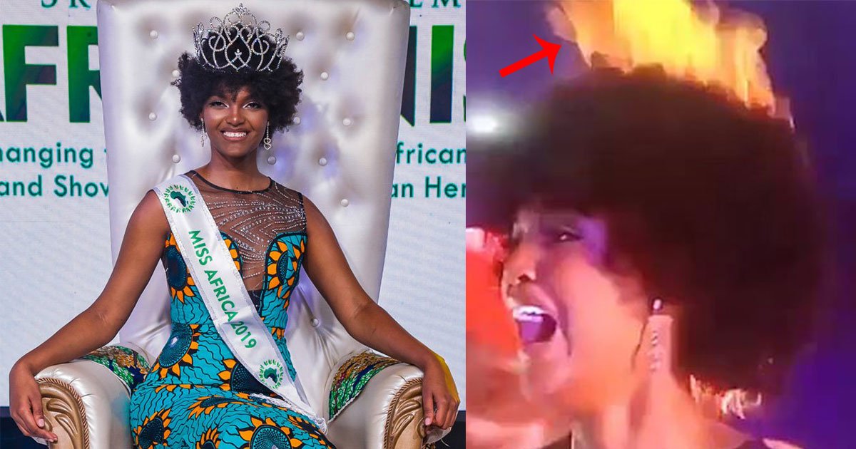 miss africa 2018 winners hair caught fire after winning the title.jpg?resize=1200,630 - Les cheveux de la gagnante de Miss Afrique 2018 ont pris feu après qu'elle ait remporté le titre