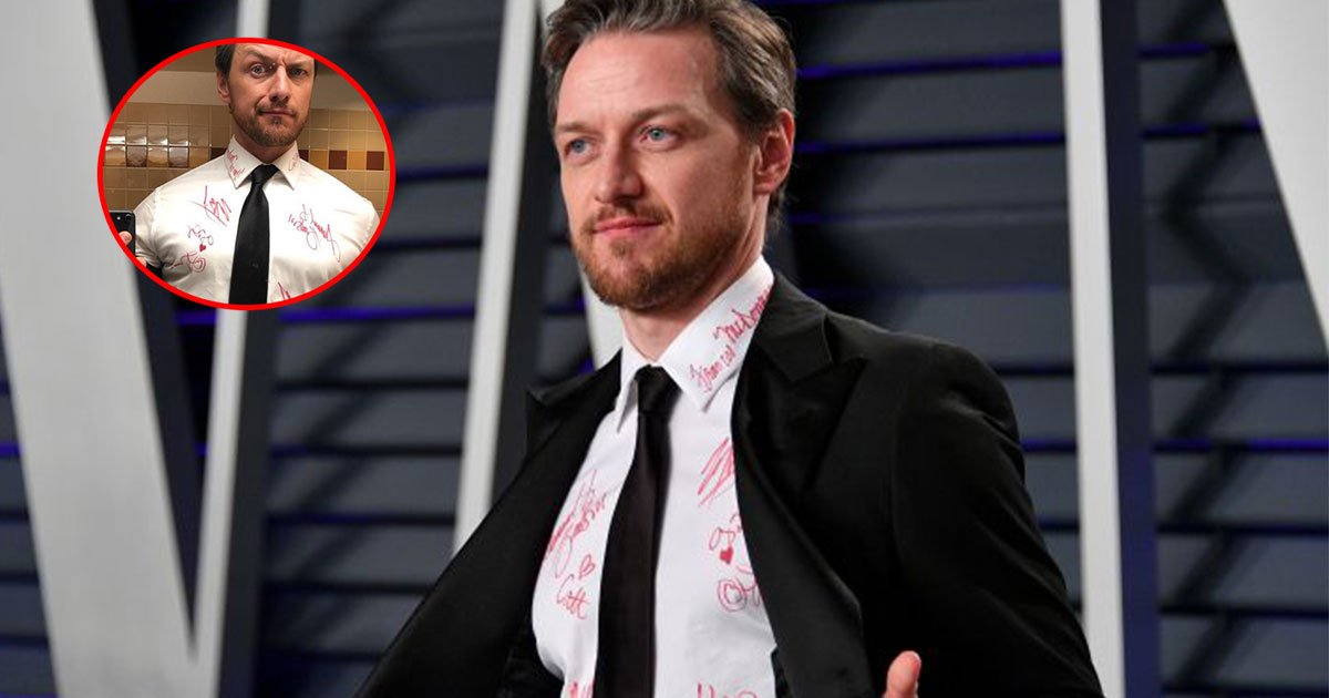 james mcavoy found sharpie at oscars and collects autographs from fellow celebrities on his shirt.jpg?resize=412,275 - James Mcavoy Found A Sharpie At The Oscars And Did Something Brilliant