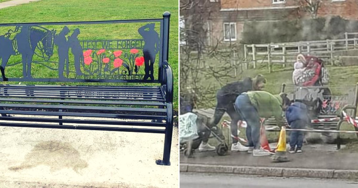 bench4.png?resize=412,275 - Two Mothers Slammed For Vandalizing The Cement Under WWI Memorial While Children Watch