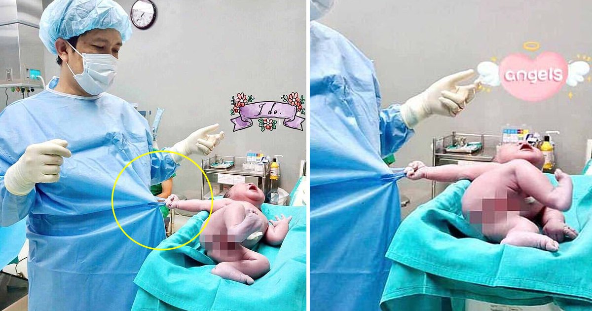 ddddd.jpg?resize=1200,630 - Heartwarming Moment A Newborn Baby Grabs Doctor's Gown And Refuses To Let Go Just Seconds After He Was Born