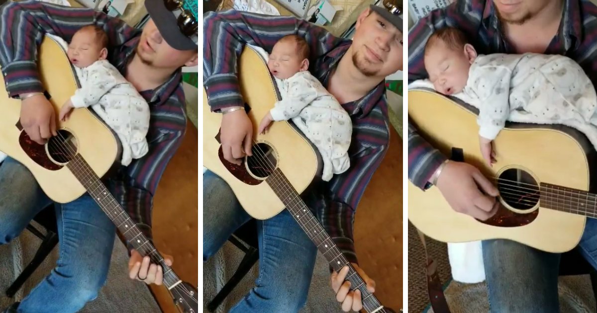 featured image 49.png?resize=412,232 - Adorable Moment Of A Baby Taking A Nap On Daddy's Guitar