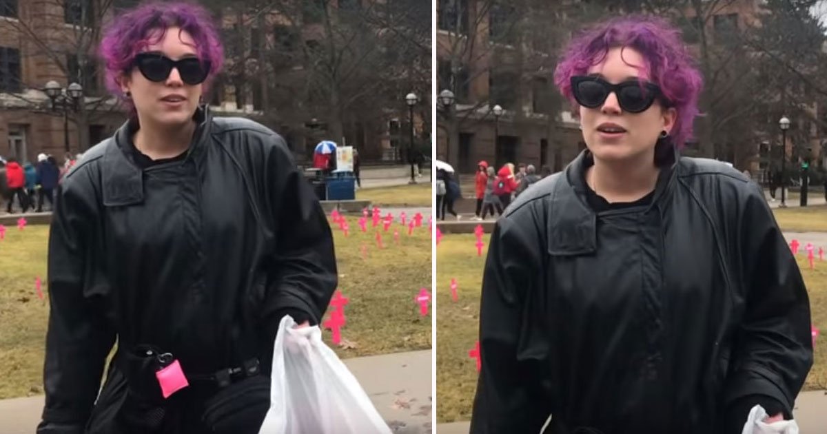 feminist steals crosses.jpg?resize=1200,630 - Feminist - Who Was Caught Stealing Crosses From Pro-Life Display - Denied Stealing The Crosses When Police Officers Showed Up