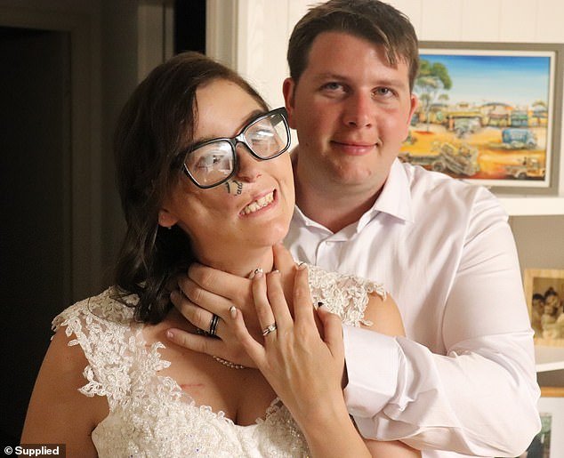 The organisation, which gifts weddings to the terminally ill, provided a welcome sign, stylist, cake, photographer, videographer and celebrant (pictured with Josh)