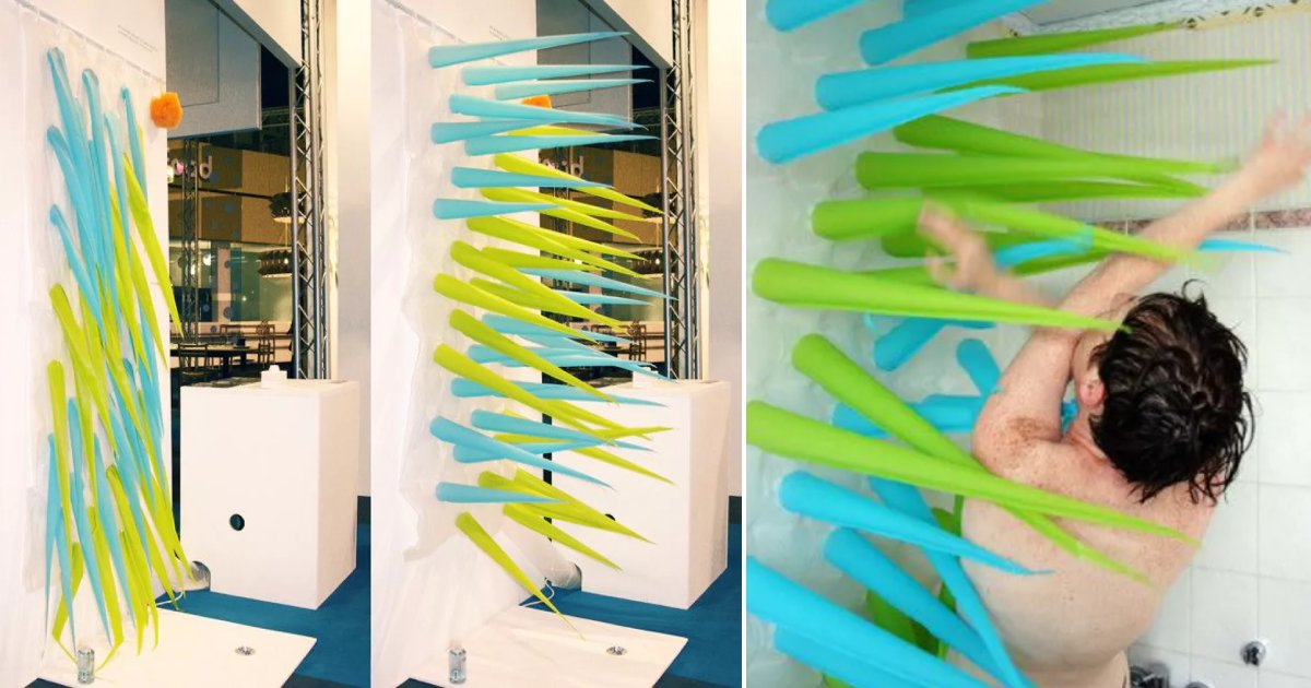 spiky shower.png?resize=412,275 - This Inflatable Shower Curtain Saves Water By Only Allowing 4 Minute Showers Before Kicking Users Out