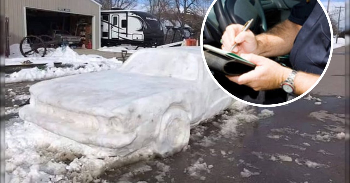 untitled design 61.png?resize=1200,630 - Une famille construit une voiture grandeur nature avec de la neige et un policier leur donne une amende pour stationnement interdit