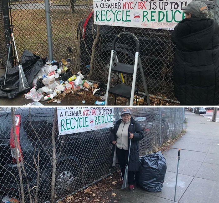 My Aunt Is A 70 Year Old Retired School Teacher And She Has Been Making These Signs And Going Around Cleaning Up Our Neighborhood In The Bronx For A Few Months Now #trashtag