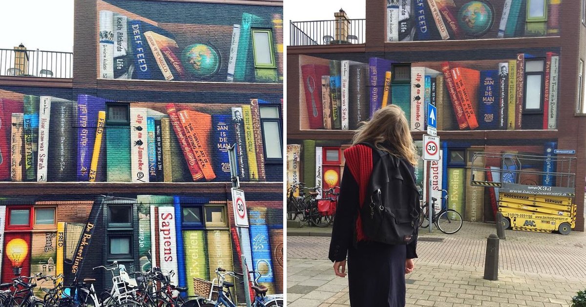 dfs.jpg?resize=412,275 - Dutch Street Artist converted Utrecht Apartment Building into a Huge Phenomenal Mural Depicting Bookcase